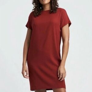 Universal Standard Isabella Luxe Twill Brick Red Short Sleeve Shift Dress Sz L